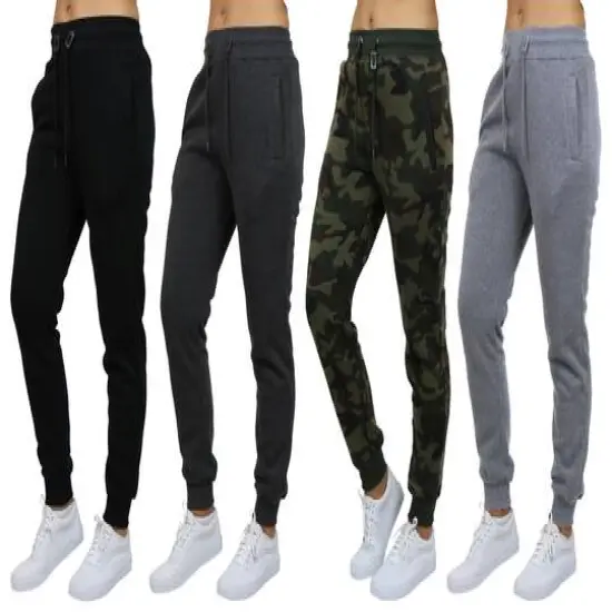 Galaxy by Harvic Women's Relaxed Fit Fleece-Lined Jogger Sweatpants 4 Pack Black/Charcoal/Woodland/Heather Gray {1}