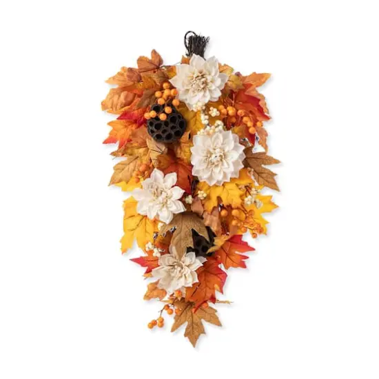 Glitzhome® 28" Fall Dahlia, Lotus Pod and Berry Swag {1}