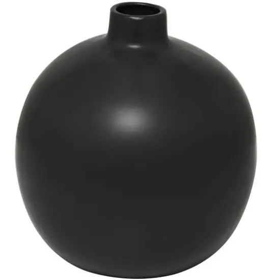17" Modern Round Ceramic Vase Black {1}