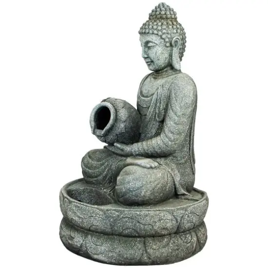 32" Buddha in Sukhasana Pose Outdoor Garden Water Fountain {6}