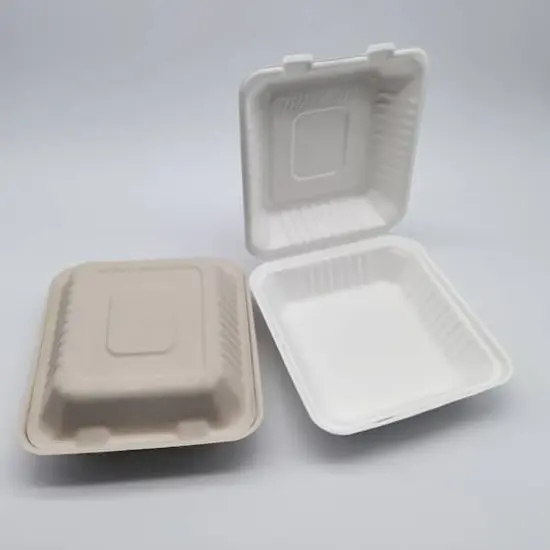9" White Single-Compartment Hinged Compostable Take Out Containers, 200ct. {3}