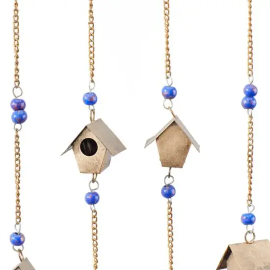 Gold Colored Mini Birdhouses Metal Traditional Home Windchime {4}