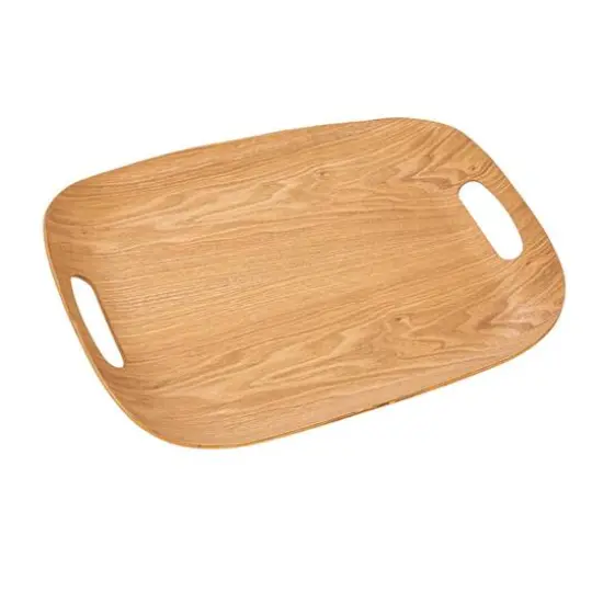 Hello Honey&reg; 17.25" Natural Oval Oak Wood Serving Tray with Handles {1}