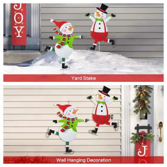 Glitzhome&reg; 36" Metal Christmas Skiing Snowmen Yard Stake Set {6}
