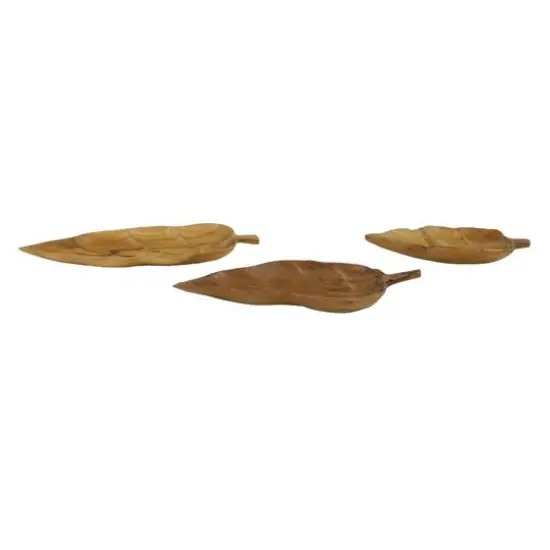 Brown Teak Wood Coastal Style Tray Set {9}