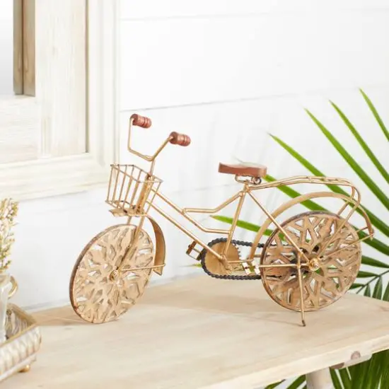 19" Vintage Gold Metal & Wood Bicycle Sculpture {9}