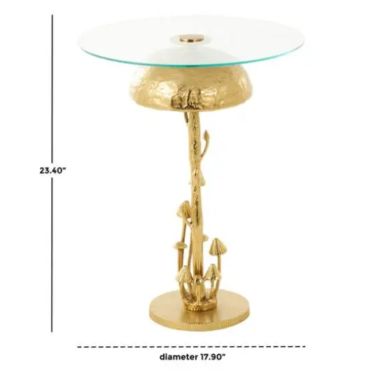 23" Gold Aluminum Metal Mushroom Table with Glass Tabletop {8}
