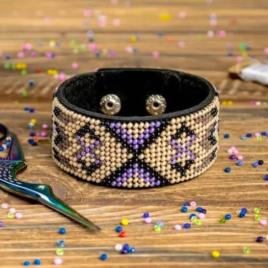 Wonderland Crafts Brown Bead Artificial Leather Embroidery Bracelet Kit {3}