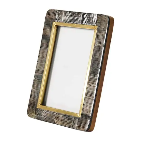 Hello Honey&reg; Black & Natural Hand-Carved Horn 5" x 7" Tabletop Frame with Brass Border {6}