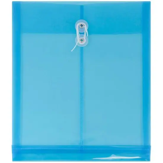 JAM Paper Letter Size Plastic Envelopes with Button & String Tie Closure, 12ct. Blue {1}
