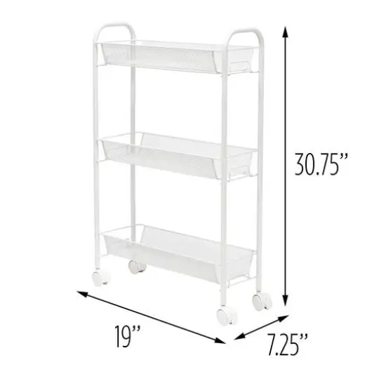 Honey Can Do White 3-Tier Mesh Narrow Rolling Cart {8}