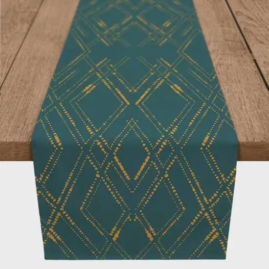 72" Diamond Cotton Twill Runner Blue/Gold {1}