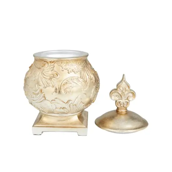 13" Gold Round Traditional Decorative Jar {4}