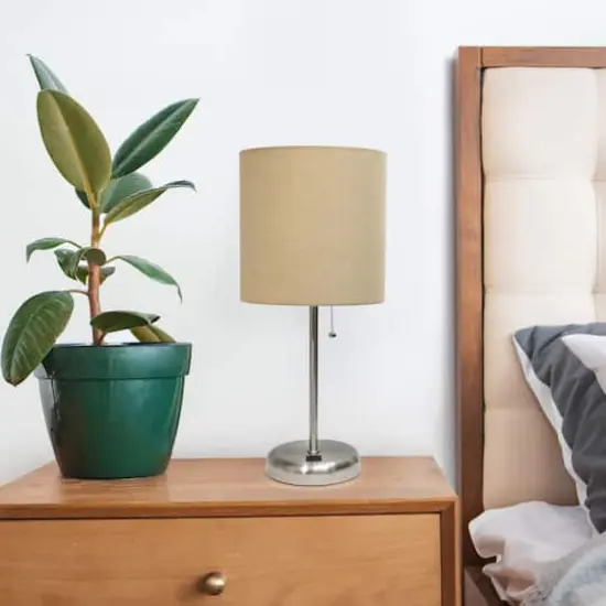 Creekwood Home 19.5" Oslo USB Port Table Lamp Brushed Steel/Tan Shade {3}