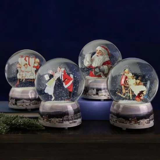 6.5" Norman Rockwell Santa Looking at Two Sleeping Children Christmas Snow Globe {4}