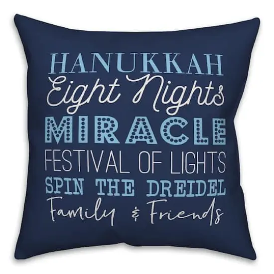 Blue Hanukkah Words 18x18 Spun Poly Pillow {1}