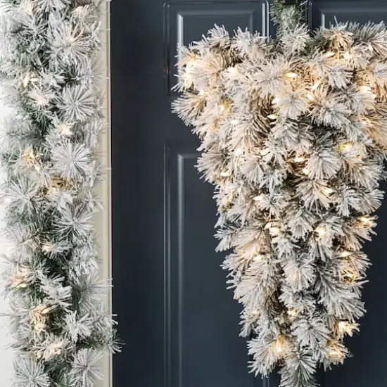 Glitzhome&reg; 3ft Pre-Lit Snow Flocked Greenery Pine Christmas Teardrop, Multicolor LED Lights and Timer {5}