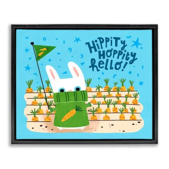 Stupell Industries Hippity Hoppity Hello Bunny Floater Framed Art Black {1}
