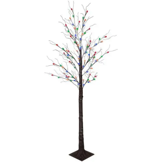 6ft. Pre-Lit Brown Frosted Twig Artificial Christmas Tree, Multicolor LED Lights {5}