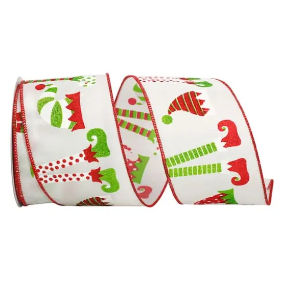 JAM Paper 2.5" x 10yd. Wired Elf Legs & Hats Ribbon {1}