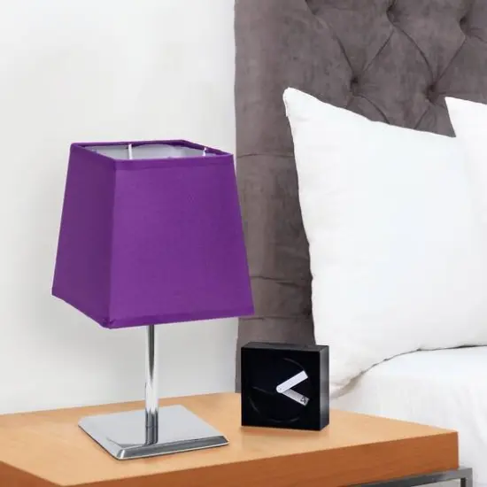Simple Designs™ 9.5" Mini Chrome Table Lamp with Squared Empire Shade Purple {7}