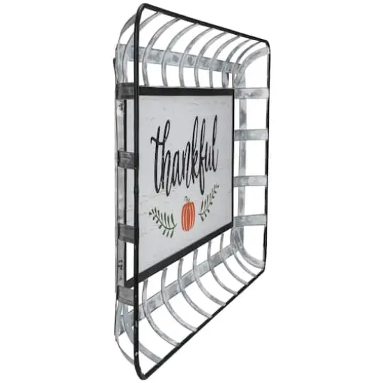 24" Silver & White Pumpkin Thankful Rectangular Wall D&eacute;cor {3}