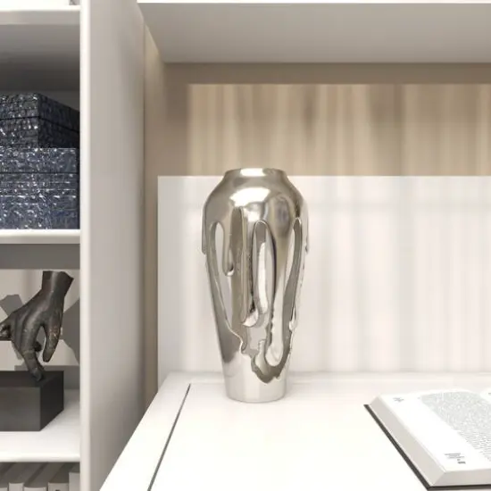 15" Silver Aluminum Melting Drip Vase {8}