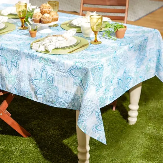 Blue Watercolor Paisley Print Outdoor Tablecloth 60" x 120" {5}