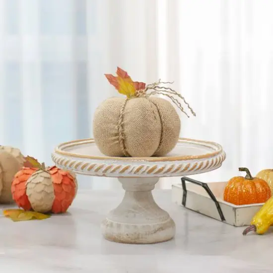 5.5" Beige Burlap Autumn Harvest Tabletop Pumpkin {3}