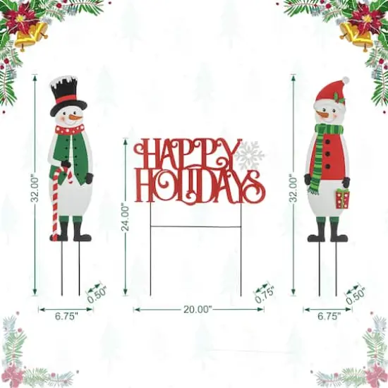 Glitzhome&reg; Metal Snowmen & Happy Holidays Yard Stake Set {7}