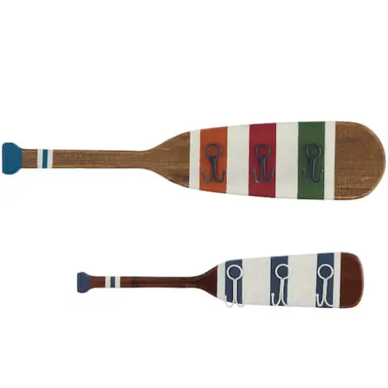 Multi Colored Wood 12 Hangers Paddle Wall Hook with Stripe Patterns Set of 2 32", 24" {1}