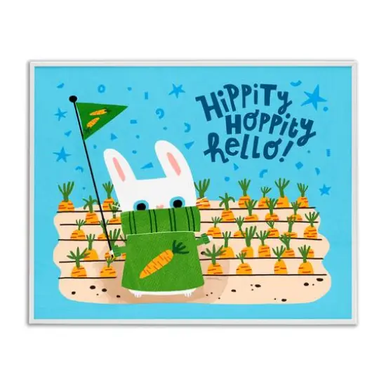 Stupell Industries Hippity Hoppity Hello Bunny Framed Giclee Art White {1}