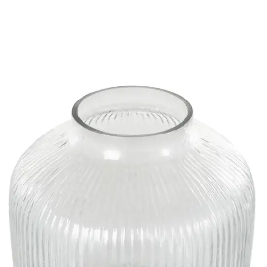 11" Clear Glass Short Round Ribbed Decorative Vase {6}