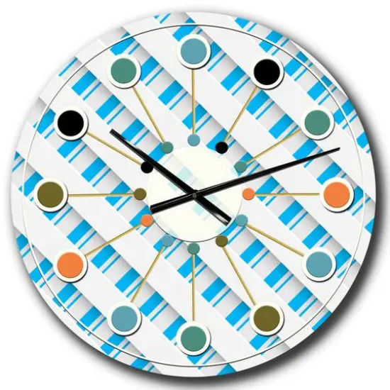 Designart 3D White & Blue Pattern VI Mid-Century Modern Wall Clock {1}
