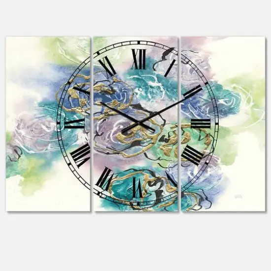Designart 'Pastel Foral Composition I Lodge Multipanel Wall Clock {1}