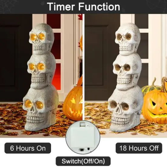 Glitzhome&reg; 25.5" Lighted Halloween Skull Porch D&eacute;cor with Timer {5}