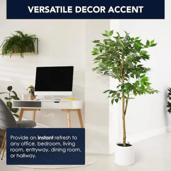 American Art Decor 5ft. Realistic Artificial Ficus Tree Faux Plant in White Pot  {3}