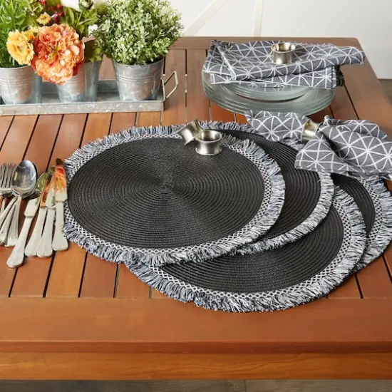 DII&reg; 15" Round Black Fringed Placemat Set, 6ct. {5}