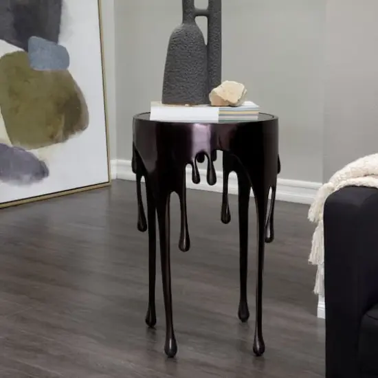 Black Aluminum Drip Accent Table with Melting Designed Legs and Shaded Glass Top 16" x 16" x 25" {7}