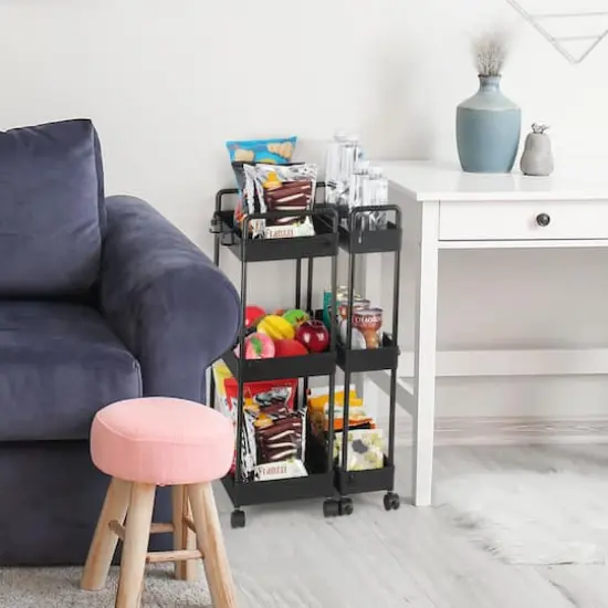 Black 3-Tier Slim Storage Kitchen Cart Set {5}