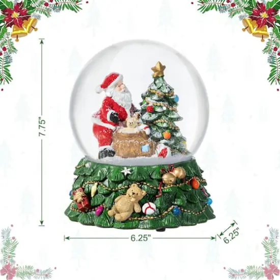 Glitzhome&reg; 150mm Christmas Resin Lighted Musical Snowflakes Santa Waterglobe {9}