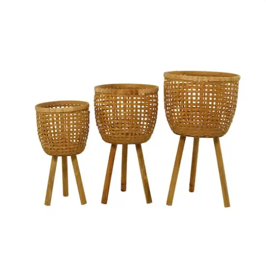 Brown Bamboo Bohemian Planter, Set of 3" 26", 23", 20" {3}