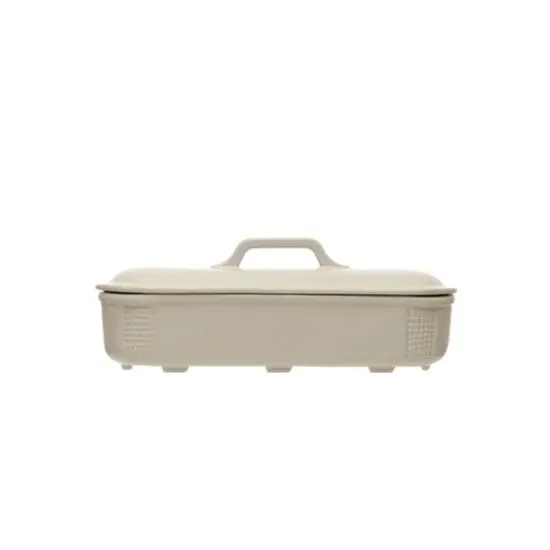 Hello Honey&reg; 15.5" Matte White Oval 2qt. Debossed Stoneware Baking Dish with Lid {3}