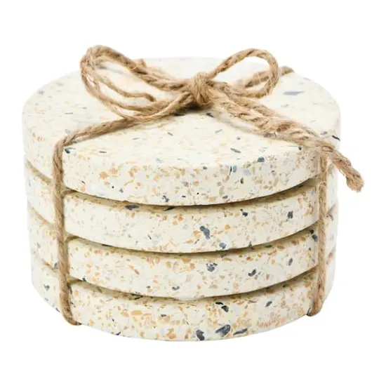 Hello Honey&reg; Eggshell Round Terrazzo Coaster Set {5}