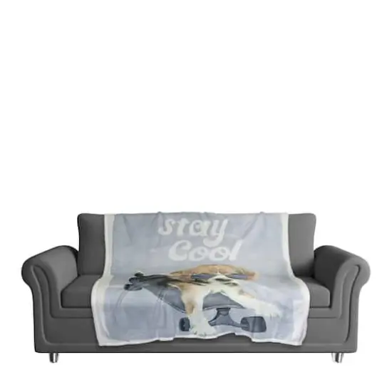 Stay Cool Dog On Skateboard 50" x 60" Coral Fleece Blanket {4}