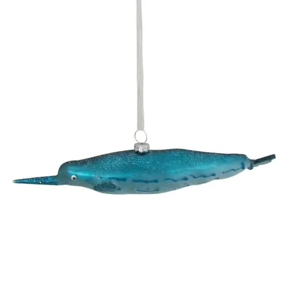 Blue Glitter Pipefish Glass Ornament {1}