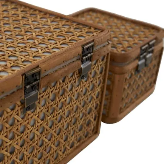 Brown Handmade Woven Rattan Box Set {7}