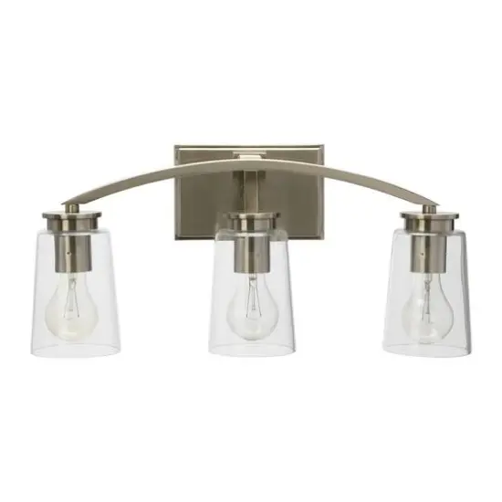 Hello Honey&reg; Robert Stevenson Lighting Laguna Metal & Clear Glass 3-Light Vanity Brushed Nickel {1}