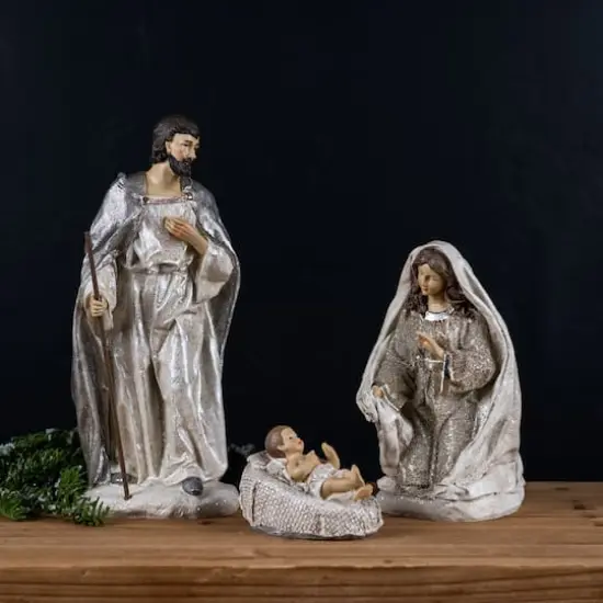 Glitter Finished Holy Family Nativity Figurines Set {3}