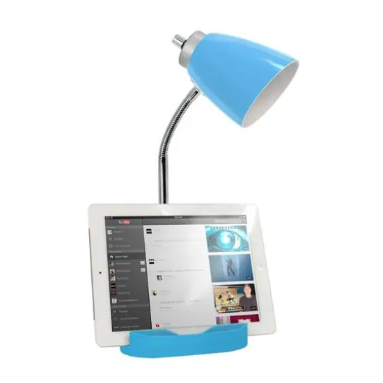 LimeLights 18.5" Gooseneck Desk Lamp with Tablet Stand and Charging Outlet Blue {9}